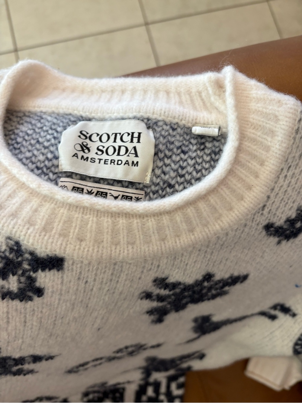 Scotch & Soda Cream Crewneck Sweater with Black Motif